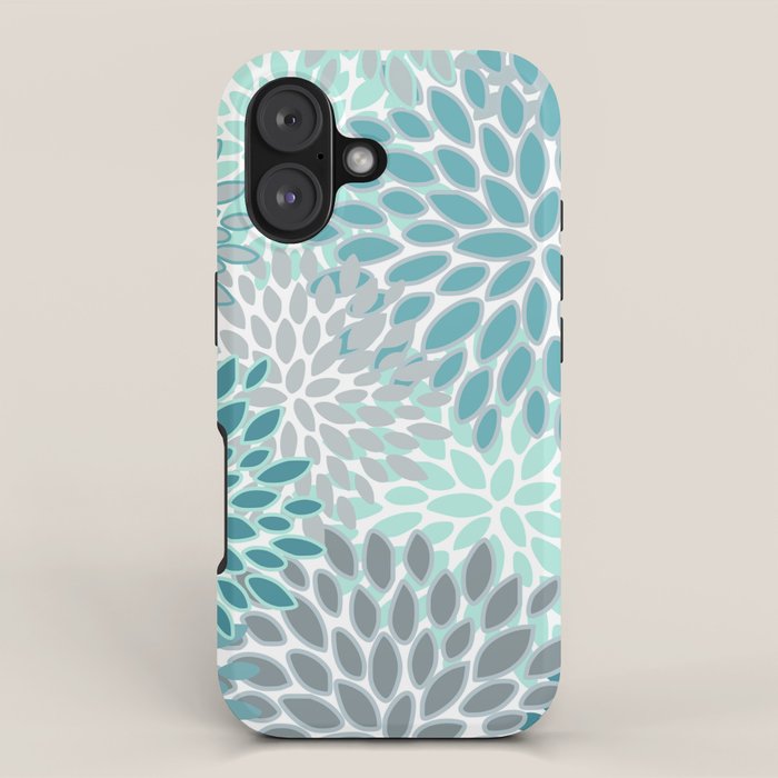 Modern, Floral Prints, Teal and Gray iPhone Case Gallery Image 1