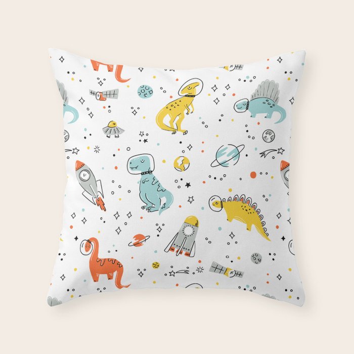 Sketchy Space Dinosaurs Throw Pillow Gallery Image 6