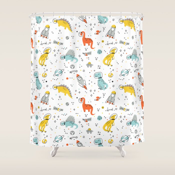 Sketchy Space Dinosaurs Shower Curtain Gallery Image 1