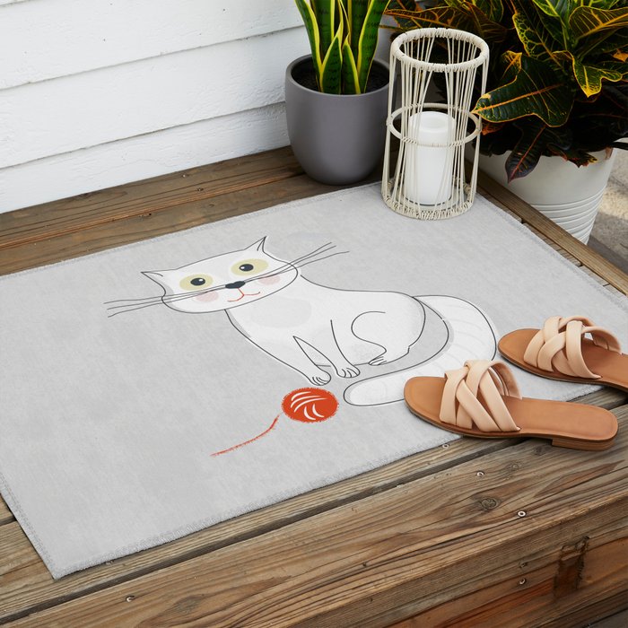 White Cat Outdoor Rug Gallery Image 2