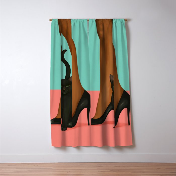 Woman in Heels with Black Cat Window Curtain Gallery Image 3