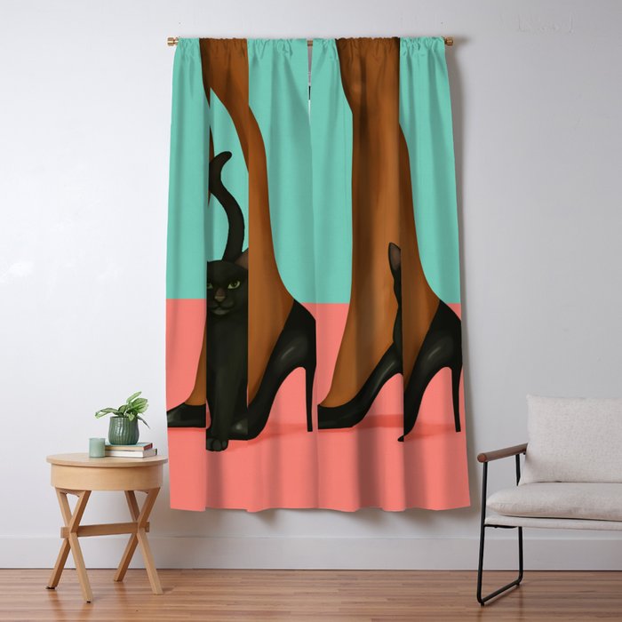 Woman in Heels with Black Cat Window Curtain Gallery Image 5