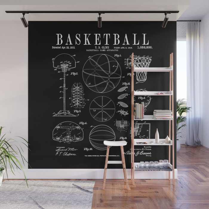 Basketball Old Vintage Patent Drawing Print Wall Mural Gallery Image 1