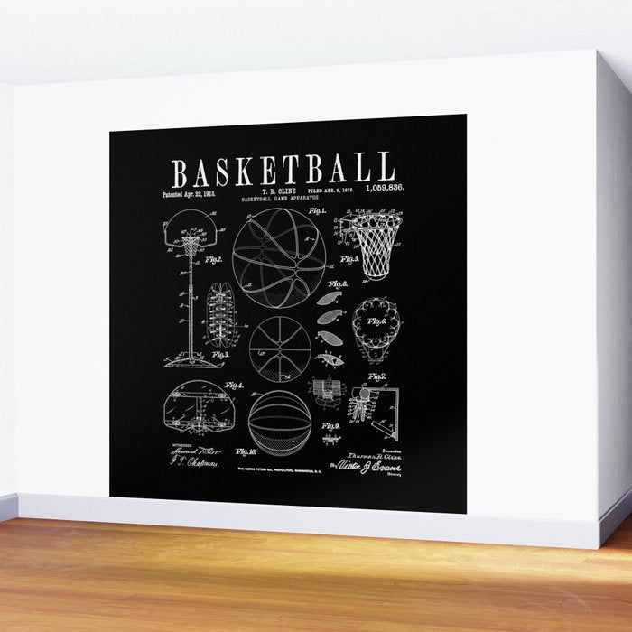 Basketball Old Vintage Patent Drawing Print Wall Mural Gallery Image 2