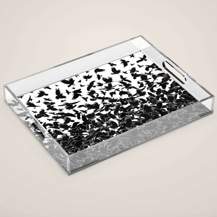 Raven Crow Flying Birds Abstract Goth Halloween Pattern Acrylic Tray Gallery Image 1