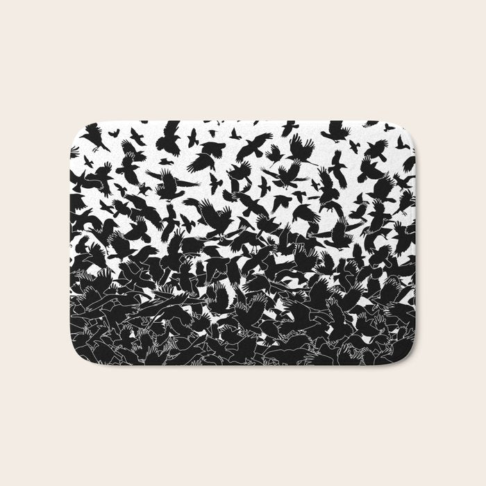 Raven Crow Flying Birds Abstract Goth Halloween Pattern Bath Mat Gallery Image 1