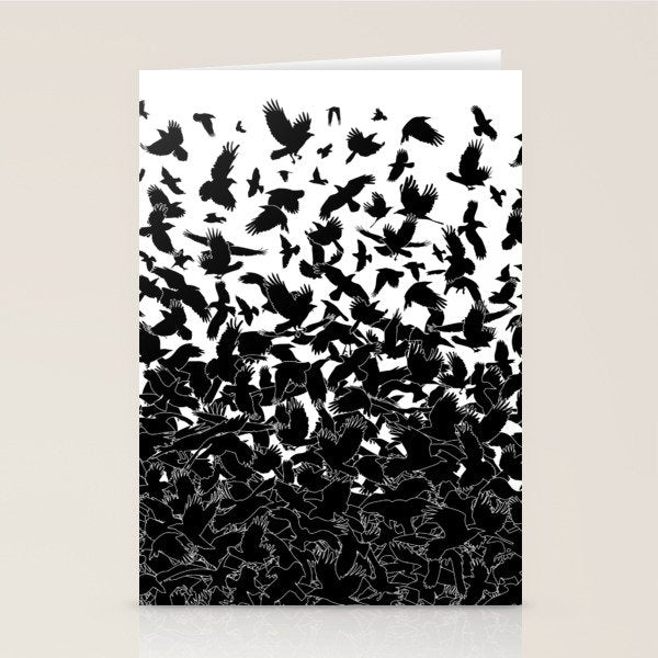 Raven Crow Flying Birds Abstract Goth Halloween Pattern Stationery Card Gallery Image 1