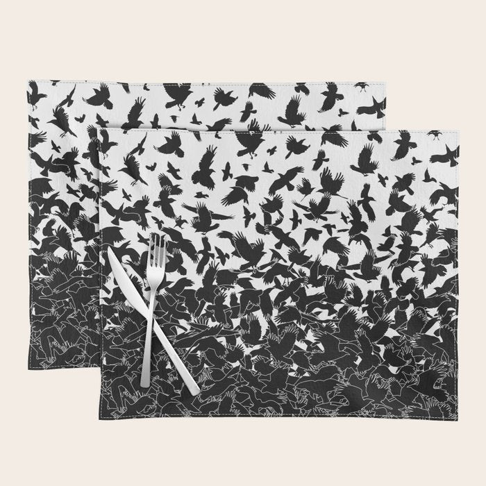 Raven Crow Flying Birds Abstract Goth Halloween Pattern Placemat Gallery Image 1