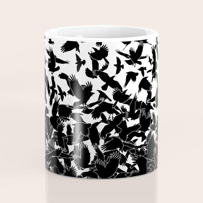 Raven Crow Flying Birds Abstract Goth Halloween Pattern Coffee Mug Gallery Image 4