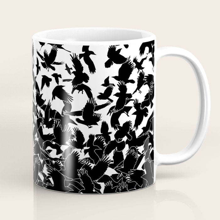 Raven Crow Flying Birds Abstract Goth Halloween Pattern Coffee Mug Gallery Image 1
