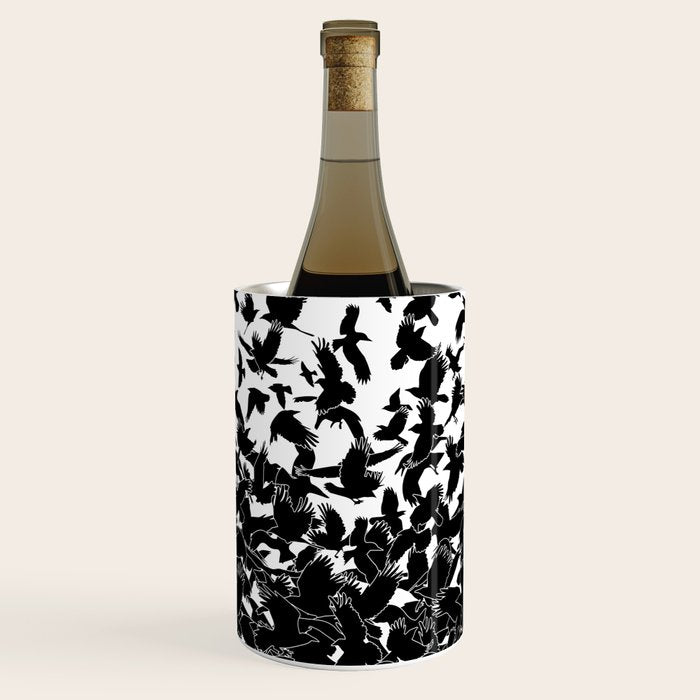 Raven Crow Flying Birds Abstract Goth Halloween Pattern Wine Chiller Gallery Image 3