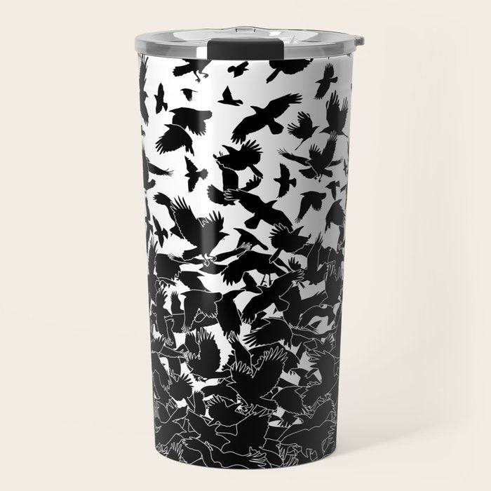 Raven Crow Flying Birds Abstract Goth Halloween Pattern Travel Mug Gallery Image 1