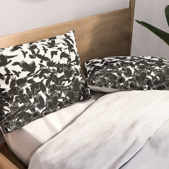 Raven Crow Flying Birds Abstract Goth Halloween Pattern Pillow Sham Gallery Image 2