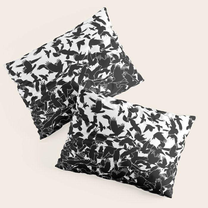 Raven Crow Flying Birds Abstract Goth Halloween Pattern Pillow Sham Gallery Image 1