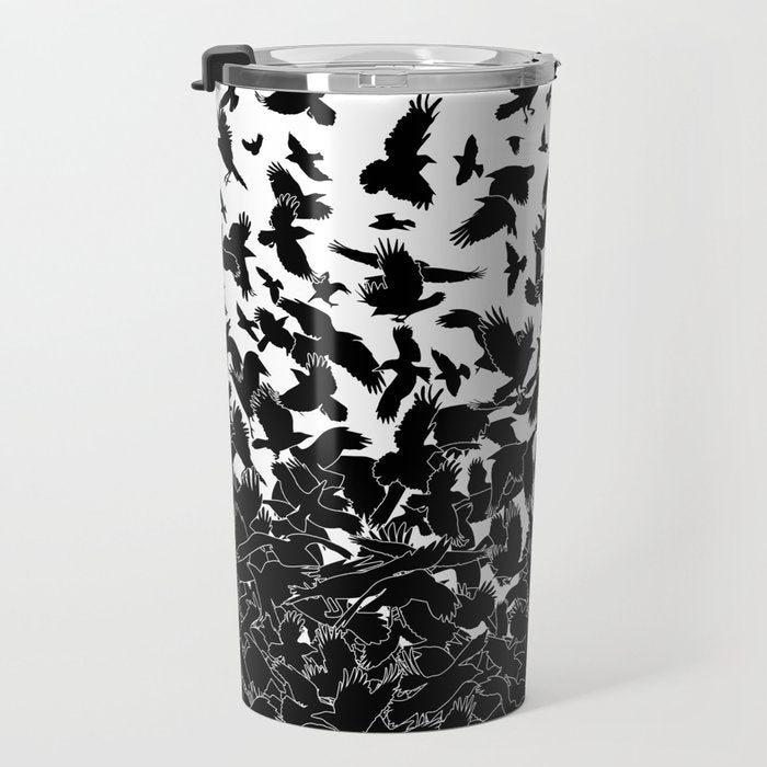 Raven Crow Flying Birds Abstract Goth Halloween Pattern Travel Mug Gallery Image 3