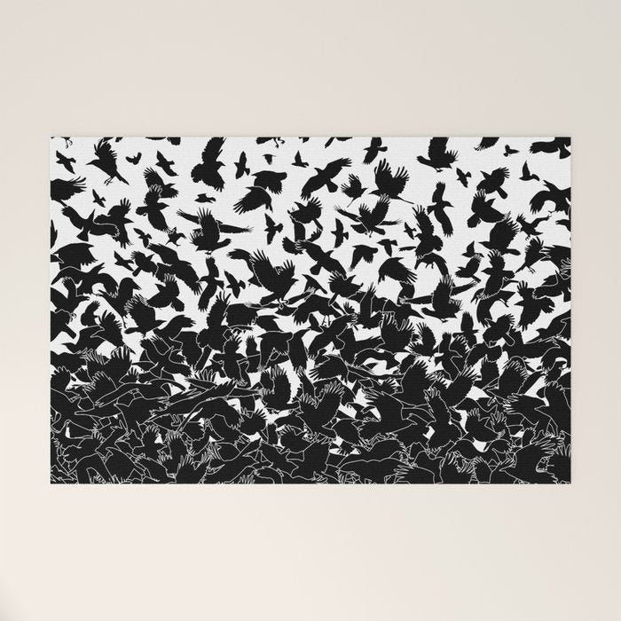 Raven Crow Flying Birds Abstract Goth Halloween Pattern Welcome Mat Gallery Image 1