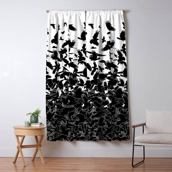 Raven Crow Flying Birds Abstract Goth Halloween Pattern Window Curtain Gallery Image 5