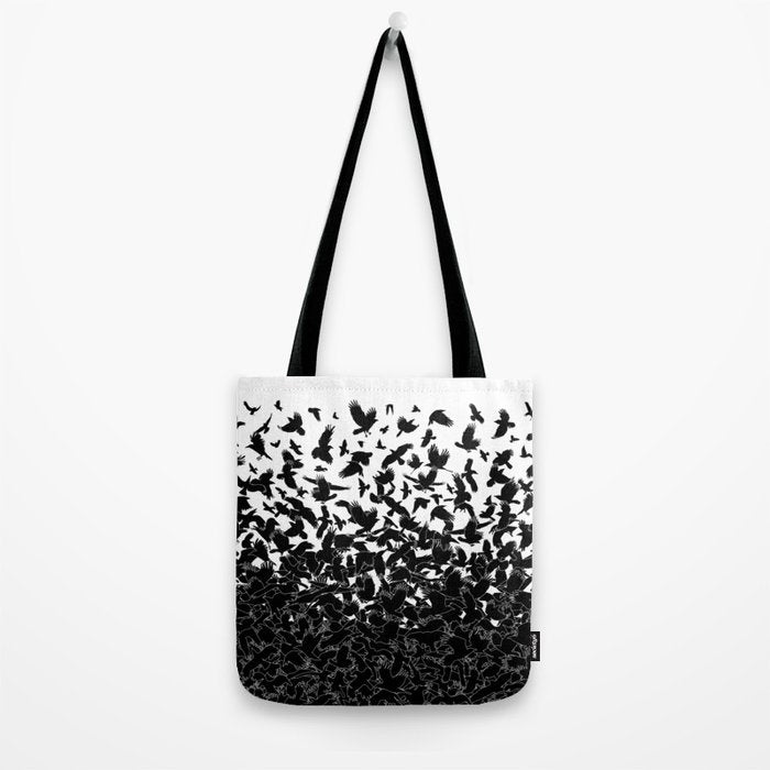 Raven Crow Flying Birds Abstract Goth Halloween Pattern Tote Bag Gallery Image 2