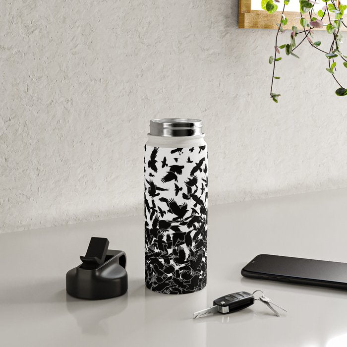 Raven Crow Flying Birds Abstract Goth Halloween Pattern Water Bottle Gallery Image 4