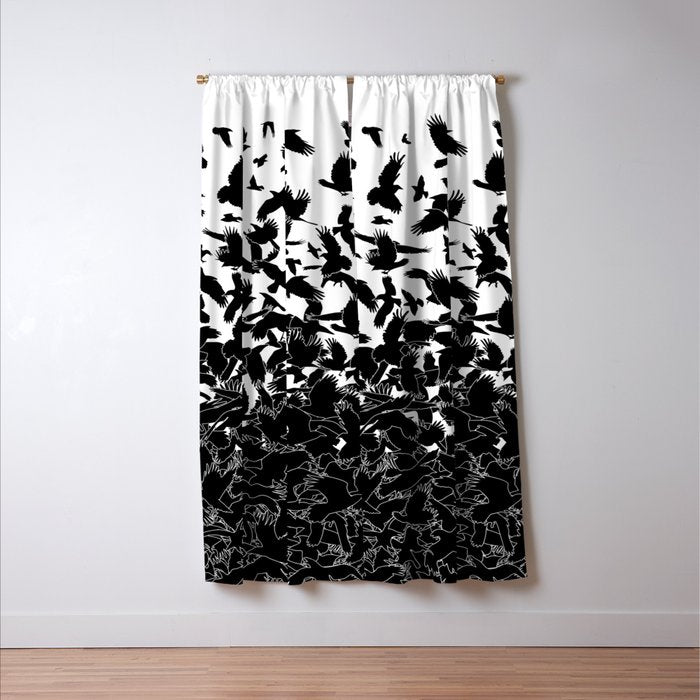 Raven Crow Flying Birds Abstract Goth Halloween Pattern Window Curtain Gallery Image 3