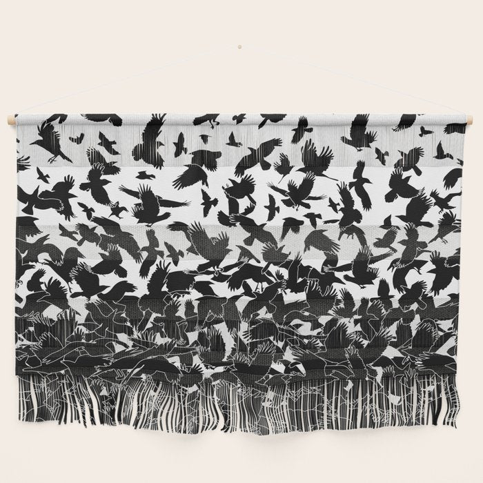 Raven Crow Flying Birds Abstract Goth Halloween Pattern Wall Hanging Gallery Image 1