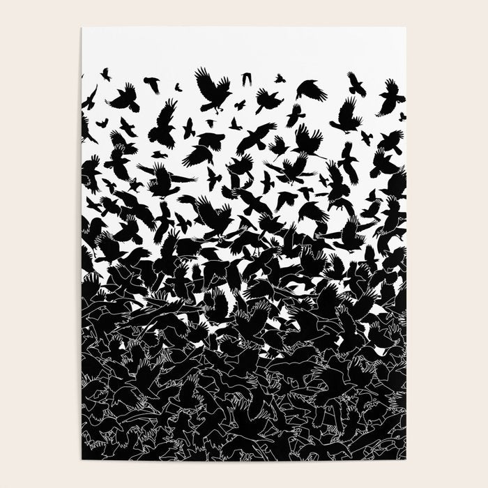 Raven Crow Flying Birds Abstract Goth Halloween Pattern Poster Gallery Image 4