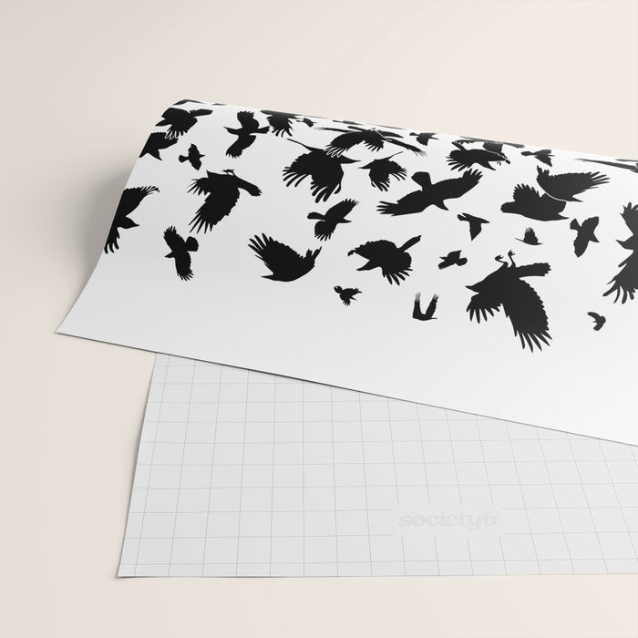 Raven Crow Flying Birds Abstract Goth Halloween Pattern Wrapping Paper Gallery Image 2
