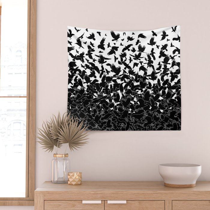 Raven Crow Flying Birds Abstract Goth Halloween Pattern Wall Tapestry Gallery Image 2