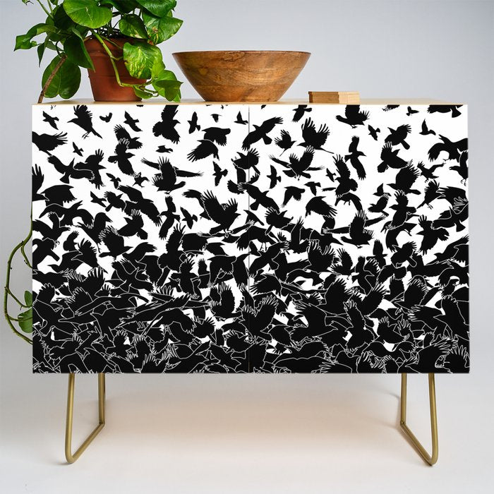 Raven Crow Flying Birds Abstract Goth Halloween Pattern Credenza Gallery Image 1