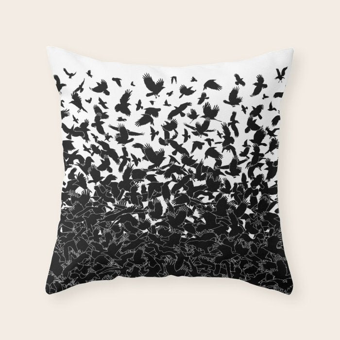 Raven Crow Flying Birds Abstract Goth Halloween Pattern Throw Pillow Gallery Image 6