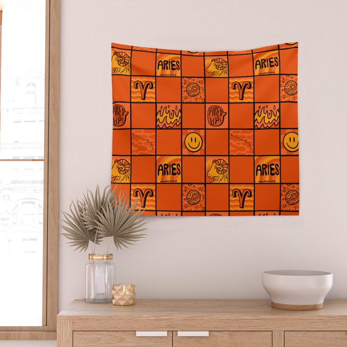 Aries Checkered Print Wall Tapestry Gallery Image 2
