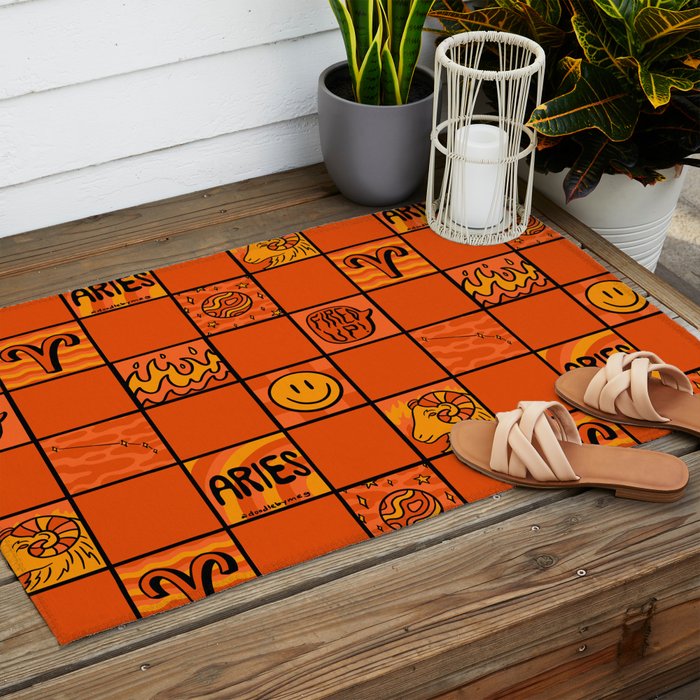 Aries Checkered Print Outdoor Rug Gallery Image 2