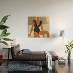  portrait of an elegant woman on the beach in a swimsuit Wood Wall Art Gallery Image 2