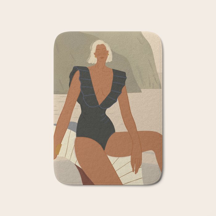  portrait of an elegant woman on the beach in a swimsuit Bath Mat Gallery Image 1
