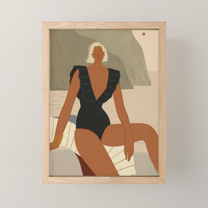  portrait of an elegant woman on the beach in a swimsuit Mini Art Print Gallery Image 1