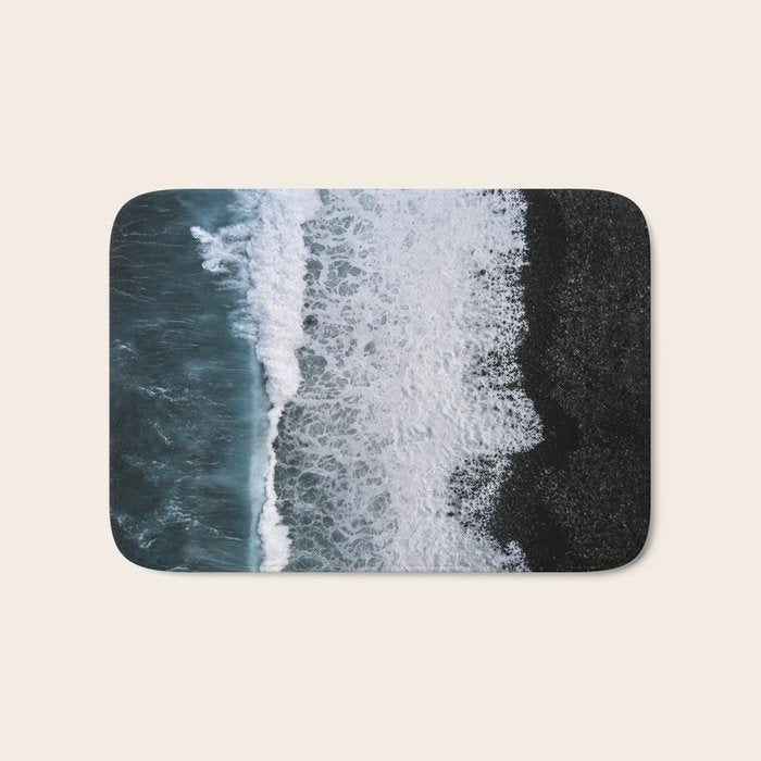 Waves from above on a Black Sand Beach Bath Mat Gallery Image 1