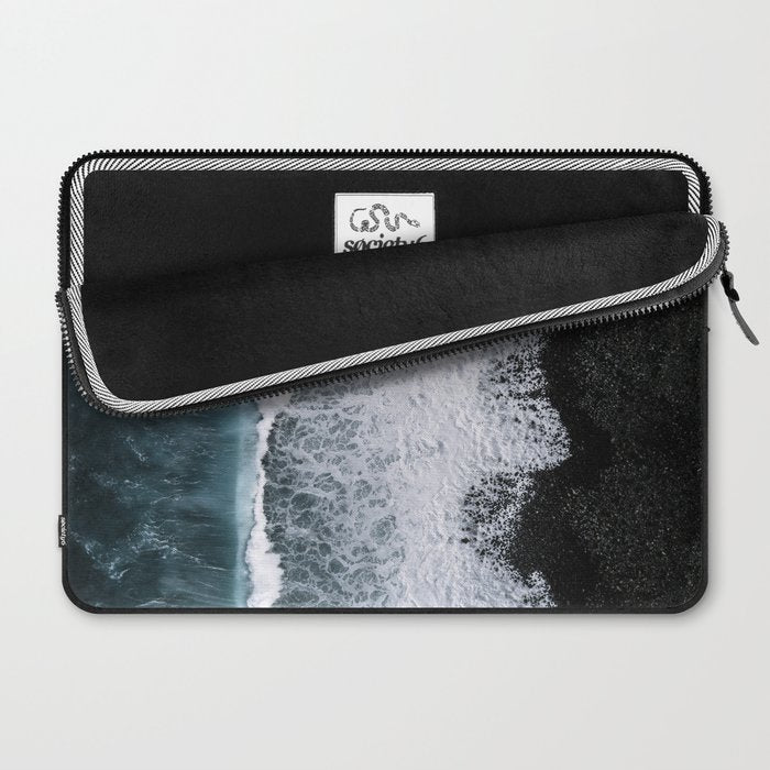 Waves from above on a Black Sand Beach Laptop Sleeve Gallery Image 2
