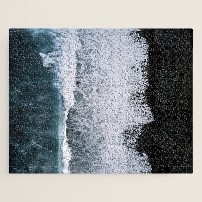 Waves from above on a Black Sand Beach Jigsaw Puzzle Gallery Image 1