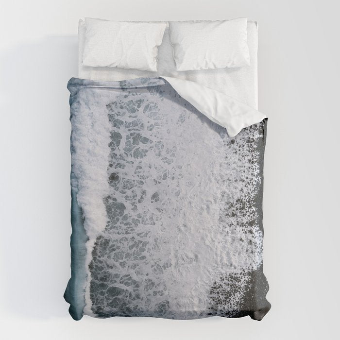 Waves from above on a Black Sand Beach Duvet Cover Gallery Image 1