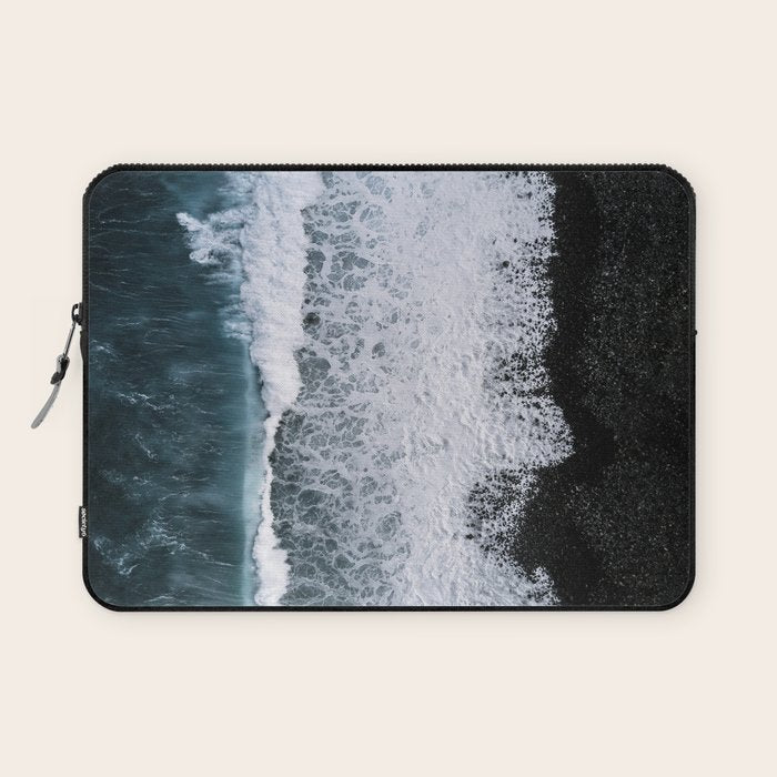 Waves from above on a Black Sand Beach Laptop Sleeve Gallery Image 1