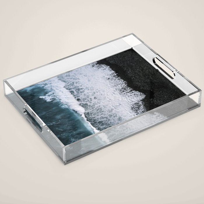 Waves from above on a Black Sand Beach Acrylic Tray Gallery Image 1