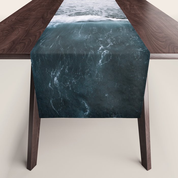 Waves from above on a Black Sand Beach Table Runner Gallery Image 1