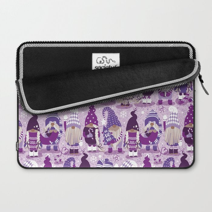 Let it gnome // monochromatic violet little Santa's helpers preparing for Christmas Laptop Sleeve Gallery Image 2