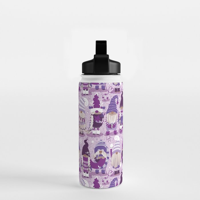 Let it gnome // monochromatic violet little Santa's helpers preparing for Christmas Water Bottle Gallery Image 2