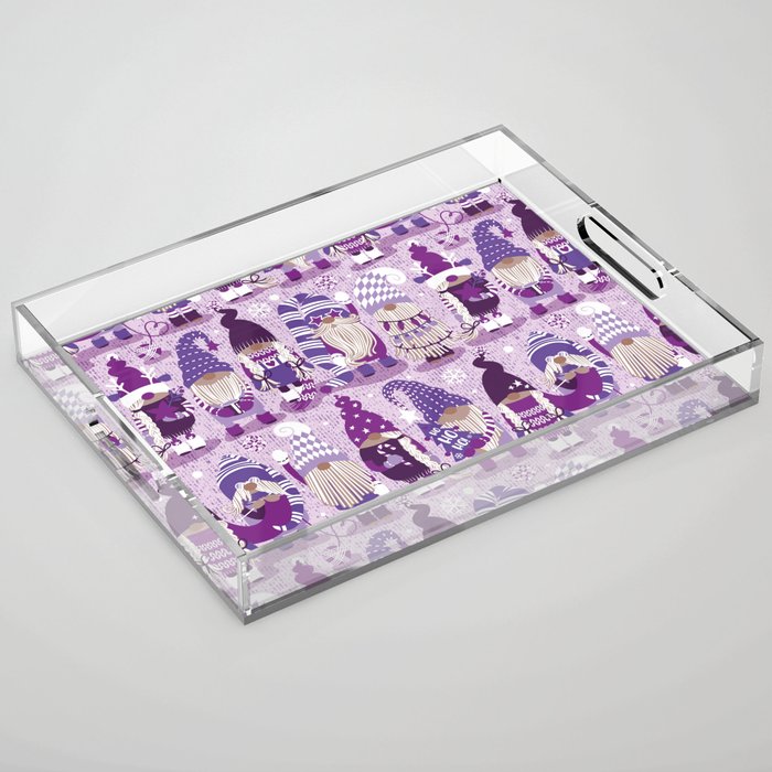 Let it gnome // monochromatic violet little Santa's helpers preparing for Christmas Acrylic Tray Gallery Image 1