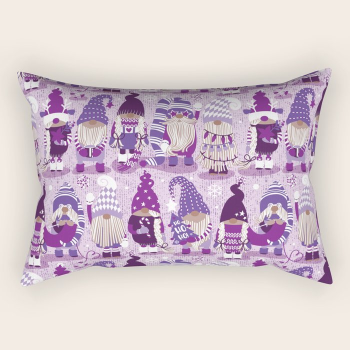 Let it gnome // monochromatic violet little Santa's helpers preparing for Christmas Rectangular Pillow Gallery Image 1