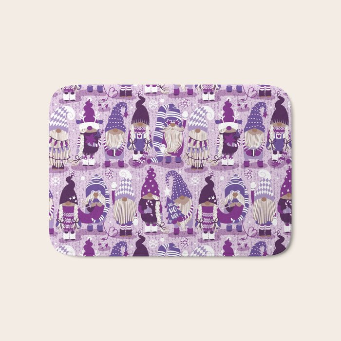 Let it gnome // monochromatic violet little Santa's helpers preparing for Christmas Bath Mat Gallery Image 1