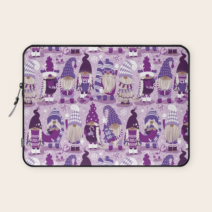 Let it gnome // monochromatic violet little Santa's helpers preparing for Christmas Laptop Sleeve Gallery Image 1