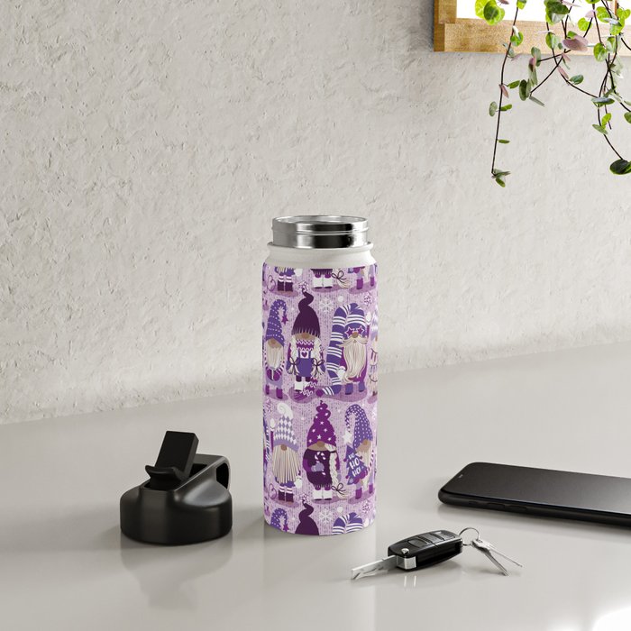 Let it gnome // monochromatic violet little Santa's helpers preparing for Christmas Water Bottle Gallery Image 4