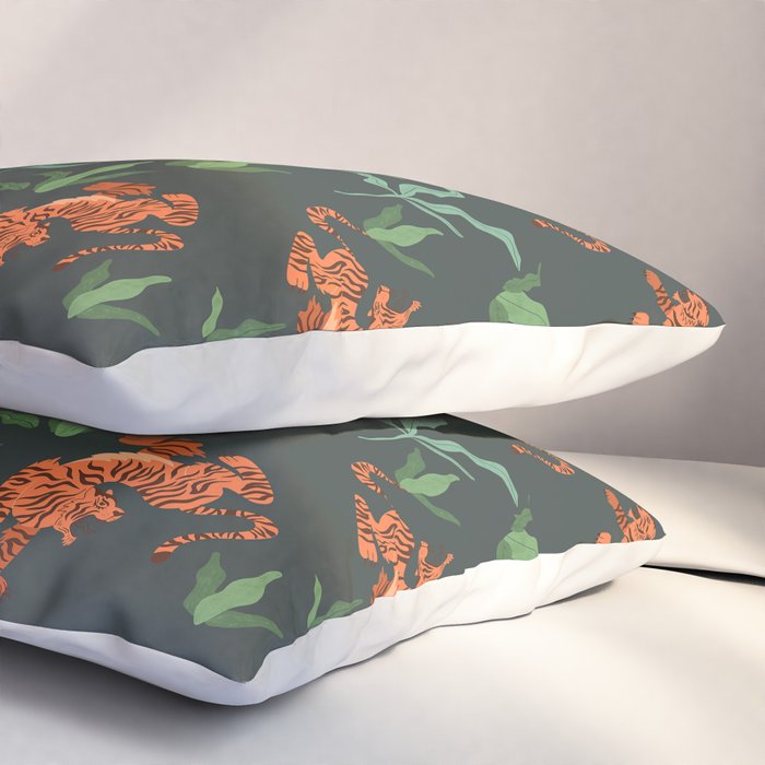 Dancing Tiger (Forest Green) Pillow Sham Gallery Image 3